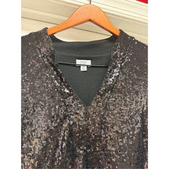 Crown & Ivy Black Tiered Sequin V-Neck Long Sleeve Dress sz XL EUC - Picture 7 of 11